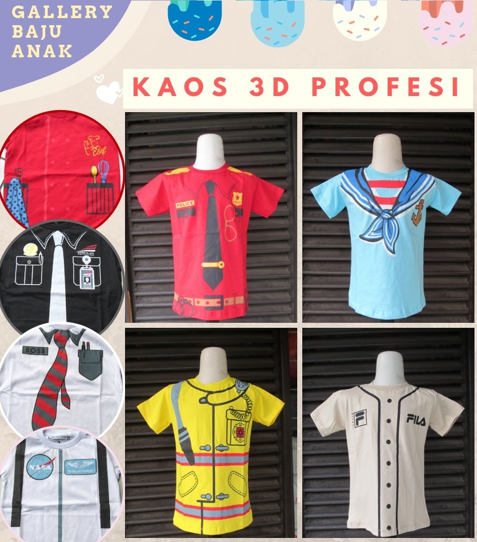 Reseller Kaos 3D Profesi Anak terbaru Murah di Bandung