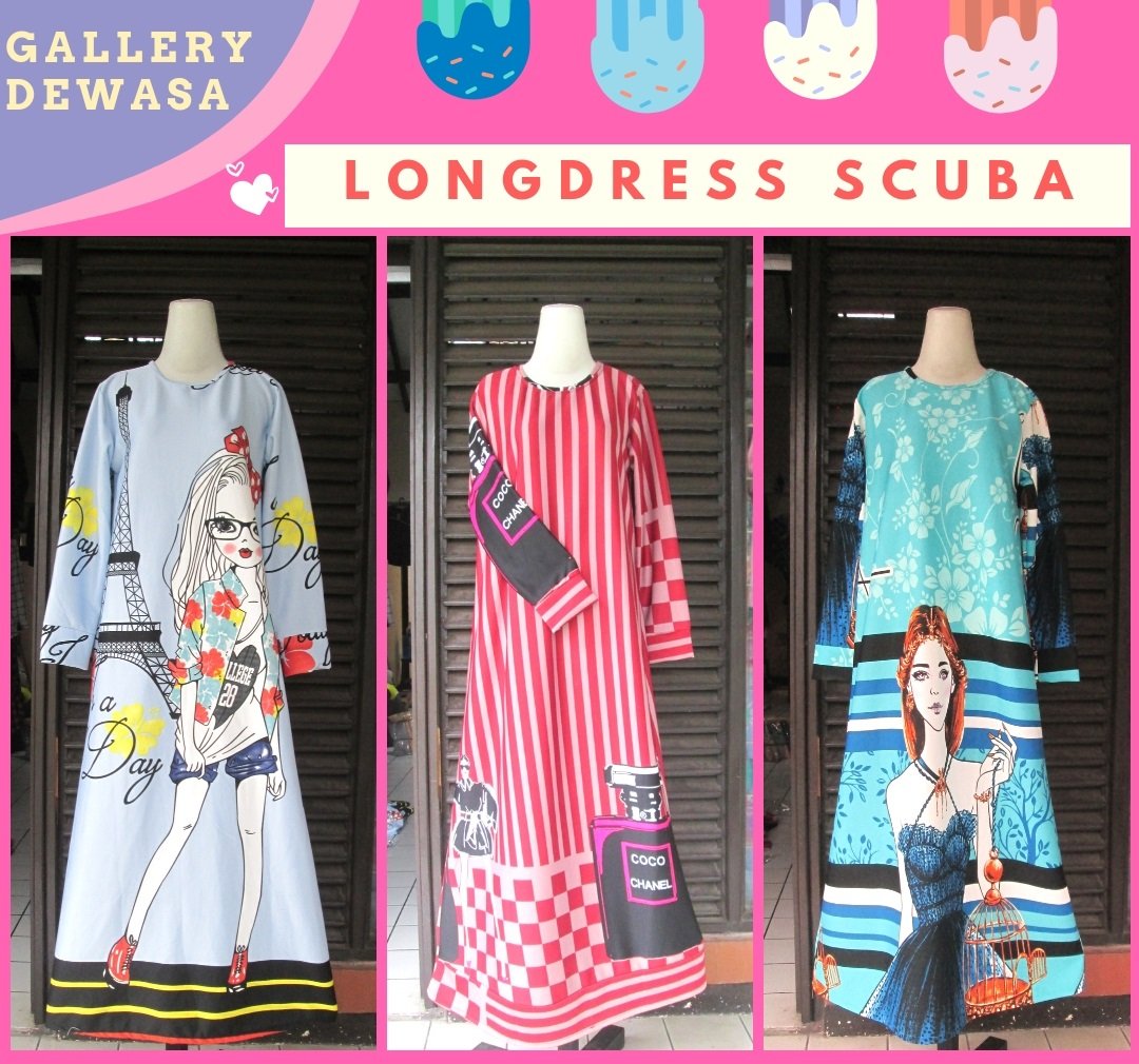 Distributor Long Dress Scuba Dewasa Murah di Bandung 88Ribuan
