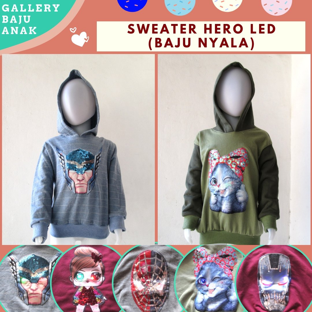Konveksi Sweater LED Hero Anak Karakter Bisa Menyala Murah di Bandung Hanya 30RIBUAN